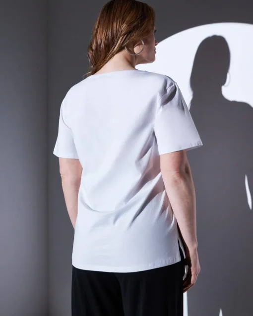 T-shirt in jersey di cotone elasticizzato con applicazioni di paillett