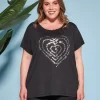 T-shirt in jersey di viscosa elasticizzata con stampa cuore NERO
