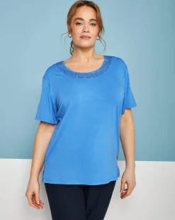 T-shirt in jersey di viscosa elasticizzata con applicazioni di strass