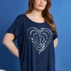 T-shirt in jersey di viscosa elasticizzata con stampa cuore BLU