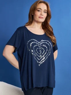 T-shirt in jersey di viscosa elasticizzata con stampa cuore BLU