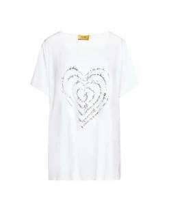 T-shirt in jersey di viscosa elasticizzata con stampa cuore BIANCO