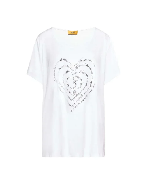 T-shirt in jersey di viscosa elasticizzata con stampa cuore BIANCO