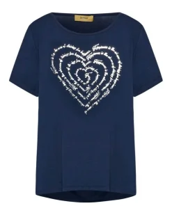 T-shirt in jersey di viscosa elasticizzata con stampa cuore BLU