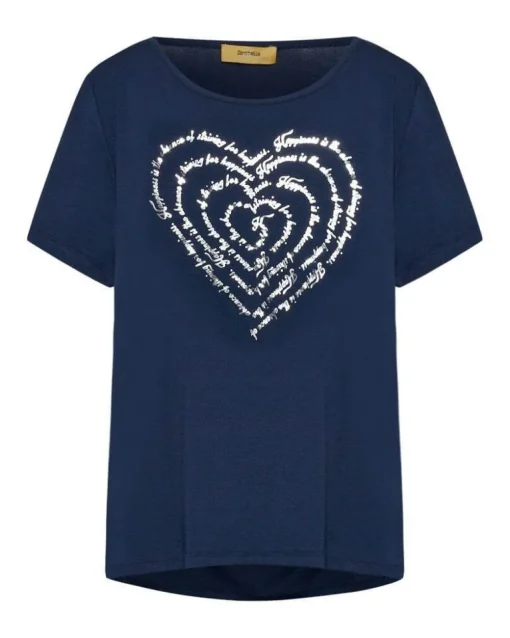 T-shirt in jersey di viscosa elasticizzata con stampa cuore BLU