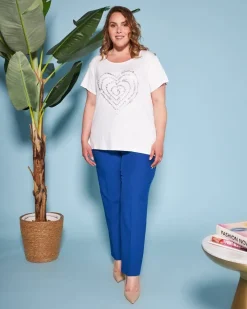 T-shirt in jersey di viscosa elasticizzata con stampa cuore BIANCO