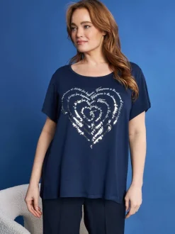 T-shirt in jersey di viscosa elasticizzata con stampa cuore BLU