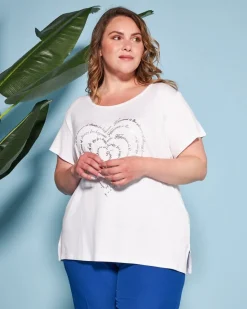 T-shirt in jersey di viscosa elasticizzata con stampa cuore BIANCO