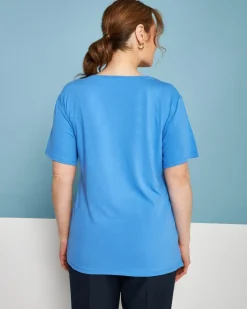 T-shirt in jersey di viscosa elasticizzata con applicazioni di strass