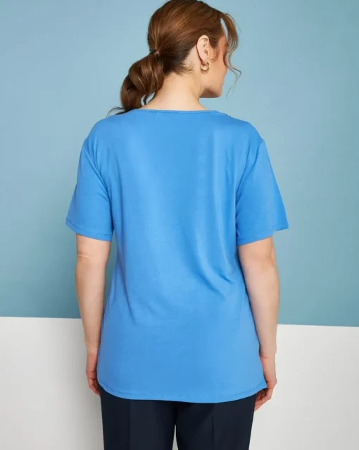 T-shirt in jersey di viscosa elasticizzata con applicazioni di strass