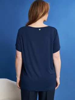 T-shirt in jersey di viscosa elasticizzata con stampa cuore BLU