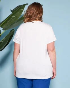 T-shirt in jersey di viscosa elasticizzata con stampa cuore BIANCO