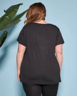 T-shirt in jersey di viscosa elasticizzata con stampa cuore NERO