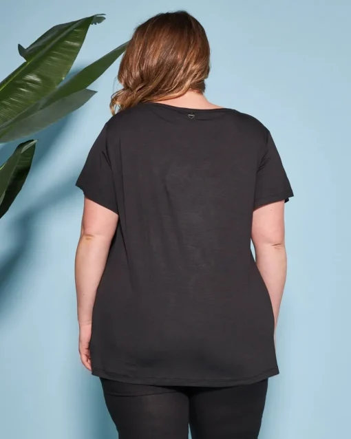 T-shirt in jersey di viscosa elasticizzata con stampa cuore NERO