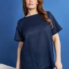 T-shirt in lino con retro in jersey melange e passamaneria applicata B