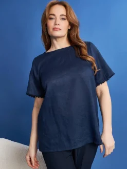 T-shirt in lino con retro in jersey melange e passamaneria applicata B