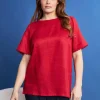 T-shirt in lino con retro in jersey melange e passamaneria applicata R