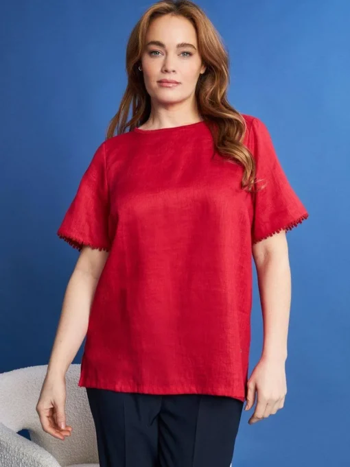 T-shirt in lino con retro in jersey melange e passamaneria applicata R