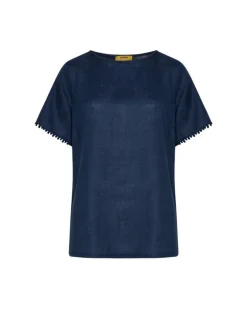 T-shirt in lino con retro in jersey melange e passamaneria applicata B