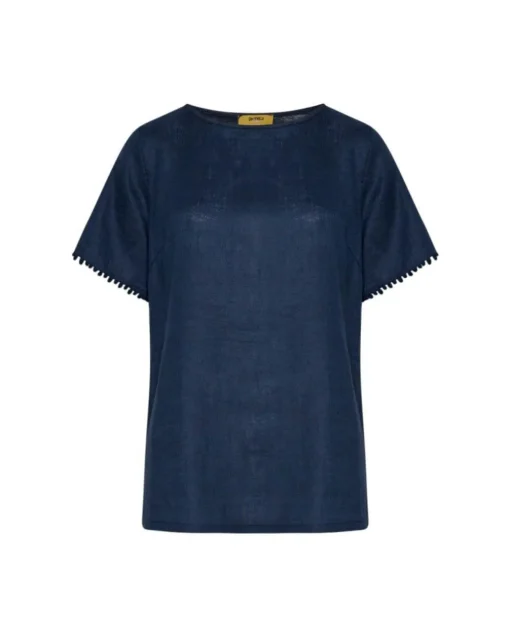 T-shirt in lino con retro in jersey melange e passamaneria applicata B