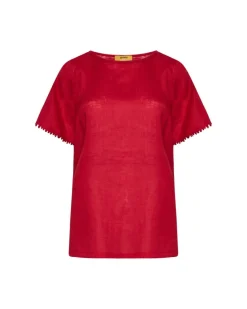 T-shirt in lino con retro in jersey melange e passamaneria applicata R