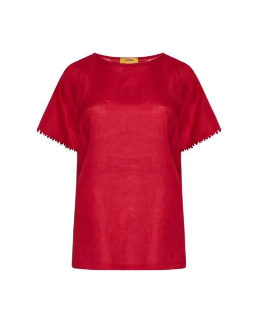 T-shirt in lino con retro in jersey melange e passamaneria applicata R