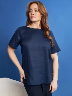 T-shirt in lino con retro in jersey melange e passamaneria applicata B