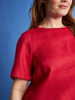 T-shirt in lino con retro in jersey melange e passamaneria applicata R