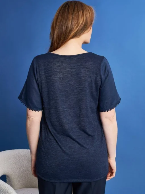 T-shirt in lino con retro in jersey melange e passamaneria applicata B
