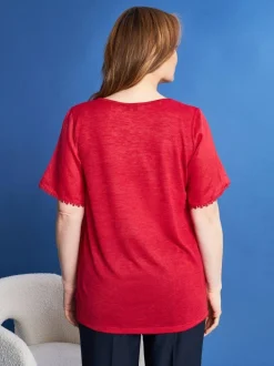 T-shirt in lino con retro in jersey melange e passamaneria applicata R
