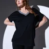 T-shirt kimono in jersey di viscosa elasticizzata con scollo a V con p