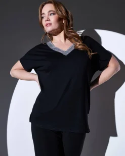 T-shirt kimono in jersey di viscosa elasticizzata con scollo a V con p