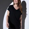 T-shirt kimono in jersey di viscosa elasticizzata con paillettes sulle