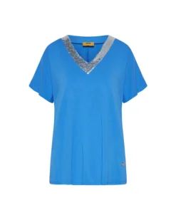 T-shirt kimono in jersey di viscosa elasticizzata con scollo a V con p