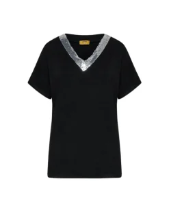 T-shirt kimono in jersey di viscosa elasticizzata con scollo a V con p