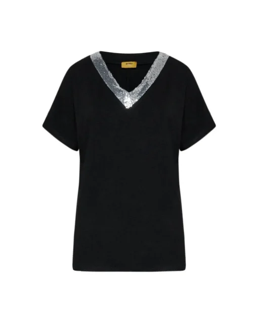 T-shirt kimono in jersey di viscosa elasticizzata con scollo a V con p
