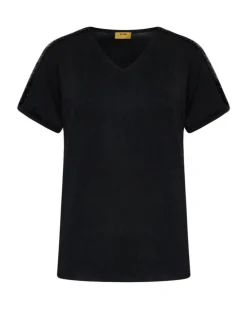 T-shirt kimono in jersey di viscosa elasticizzata con paillettes sulle