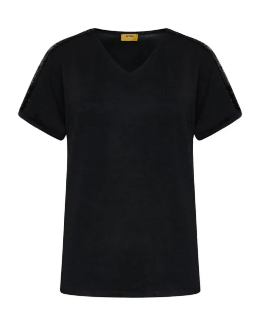 T-shirt kimono in jersey di viscosa elasticizzata con paillettes sulle