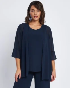 Twinset in georgette con applicazioni scollo BLU