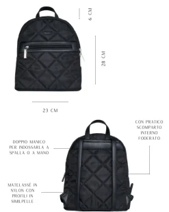Zaino matelassé in nylon con profili in similpelle NERO